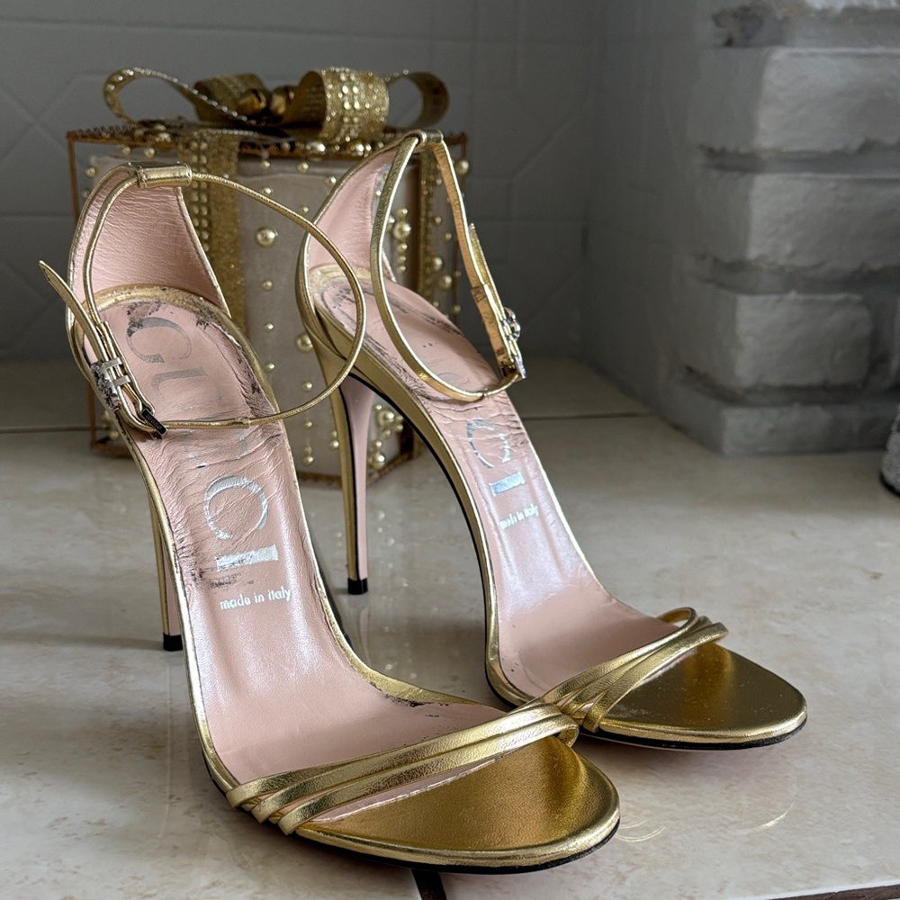 Elegant Gold Gucci High Heel Sandals